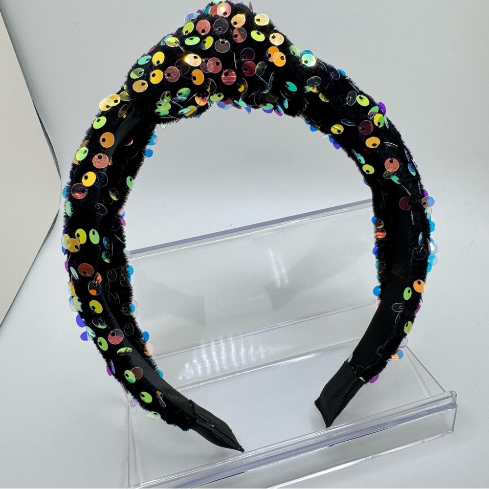 Black multi colored sequined headband - soft comfy fit - NEW